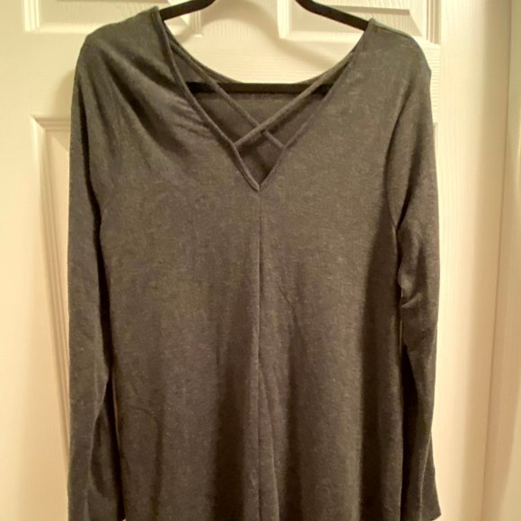Grey T-Shirt Dress with Cross Straps in Back and Long Sleeves from Francesca's - Picture 2 of 2